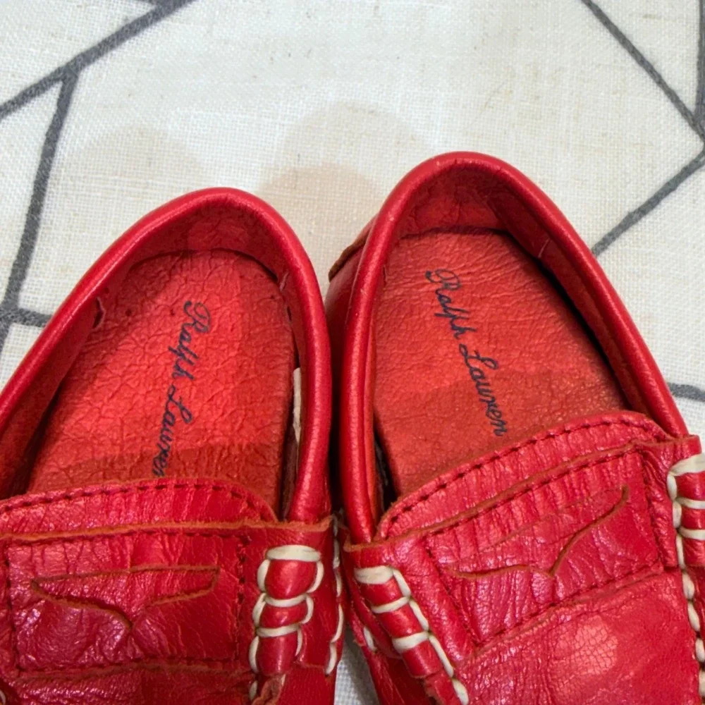 Ralph Lauren‎ Loafers Size 2 Red Leather Infant Penny Moc Toe Slip On Shoes
